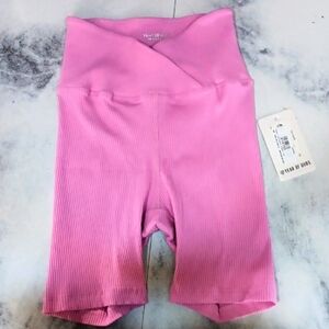 Year of Ours Pink Ribbed Athletic Bike Shorts